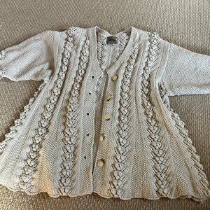 Curio Vintage Hand Knit Cardigan Sweater Medium Boho Cottagecore Oversize
